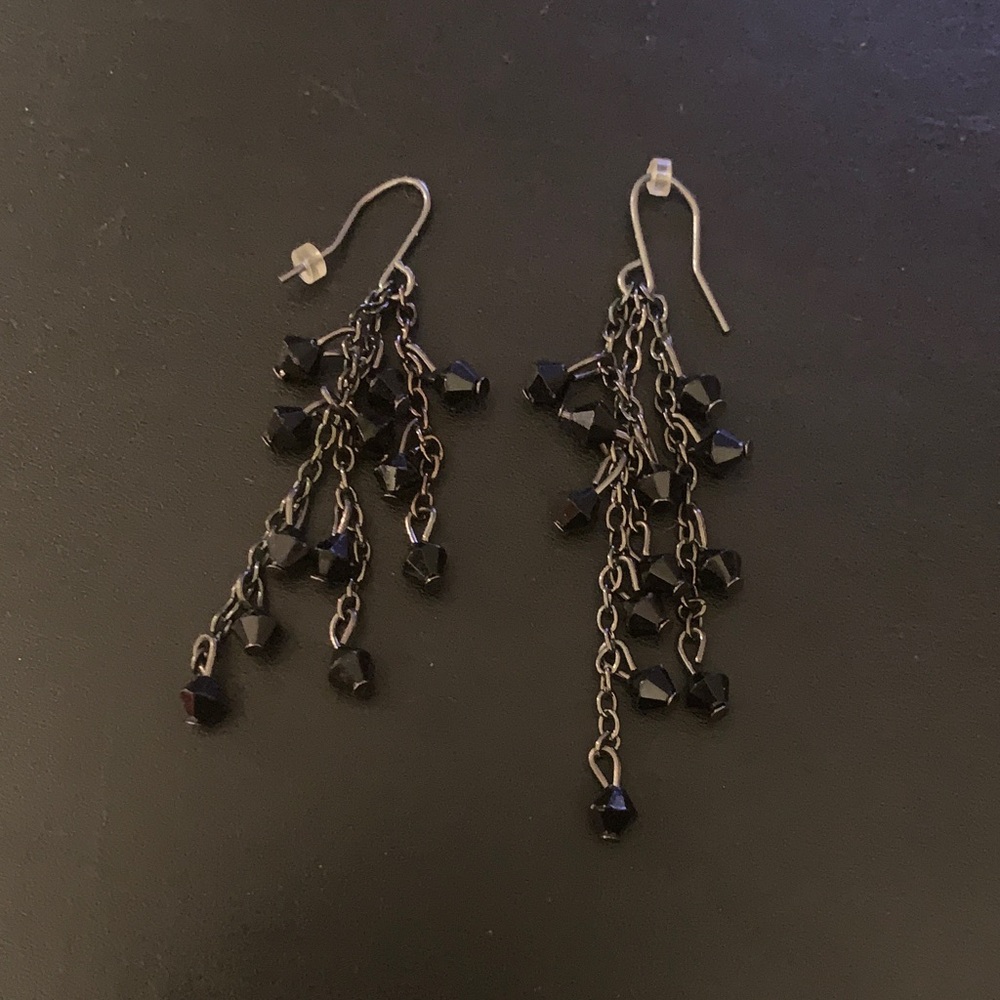 Steve Madden Black Beaded Dangle Earrings
